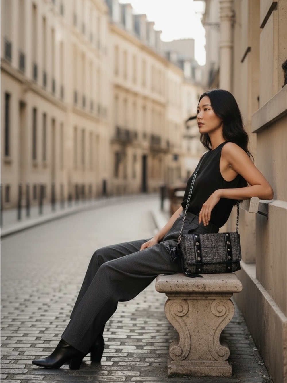 Brighton Black Tweed Chain-Handle Crossbody and Shoulder Bag 7x10.5x3 - Picture 11 of 11